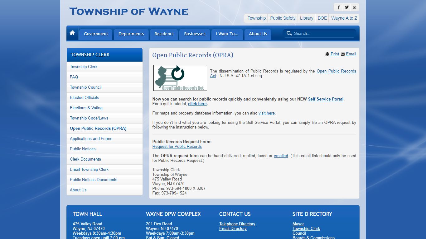 Open Public Records (OPRA) - Wayne